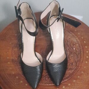 Michael Kors Black Faux-Croc Pointed Ankle-Strap Heels